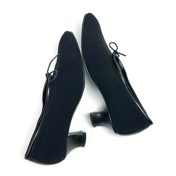 Thierry Rabotin Black Heels Pumps Canvas & Leather Bow Details Italy 38 1/2 US 8 - Picture 9 of 16